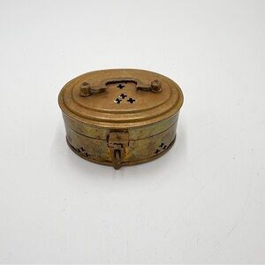 Vtg Small Solid Brass Trinket Box Jewelry Latched Lid 3” x 2.5" PWF India Mini